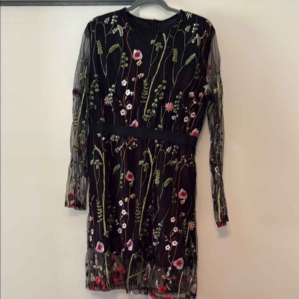 Floral Embroidered Black Dress